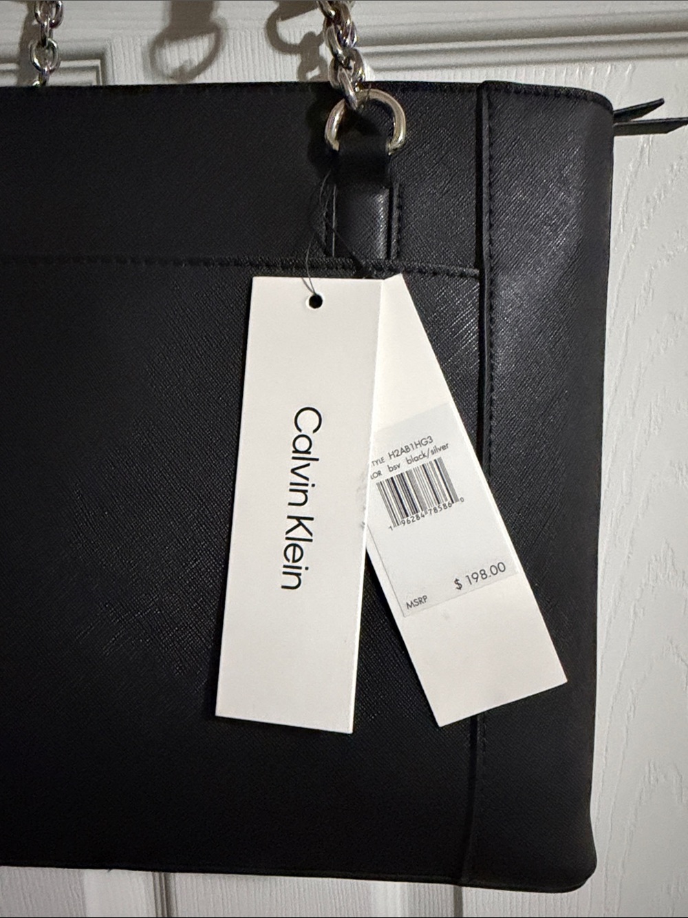 Calvin Klein Black Tote with Silver Chain Handles - Picture 3 of 16